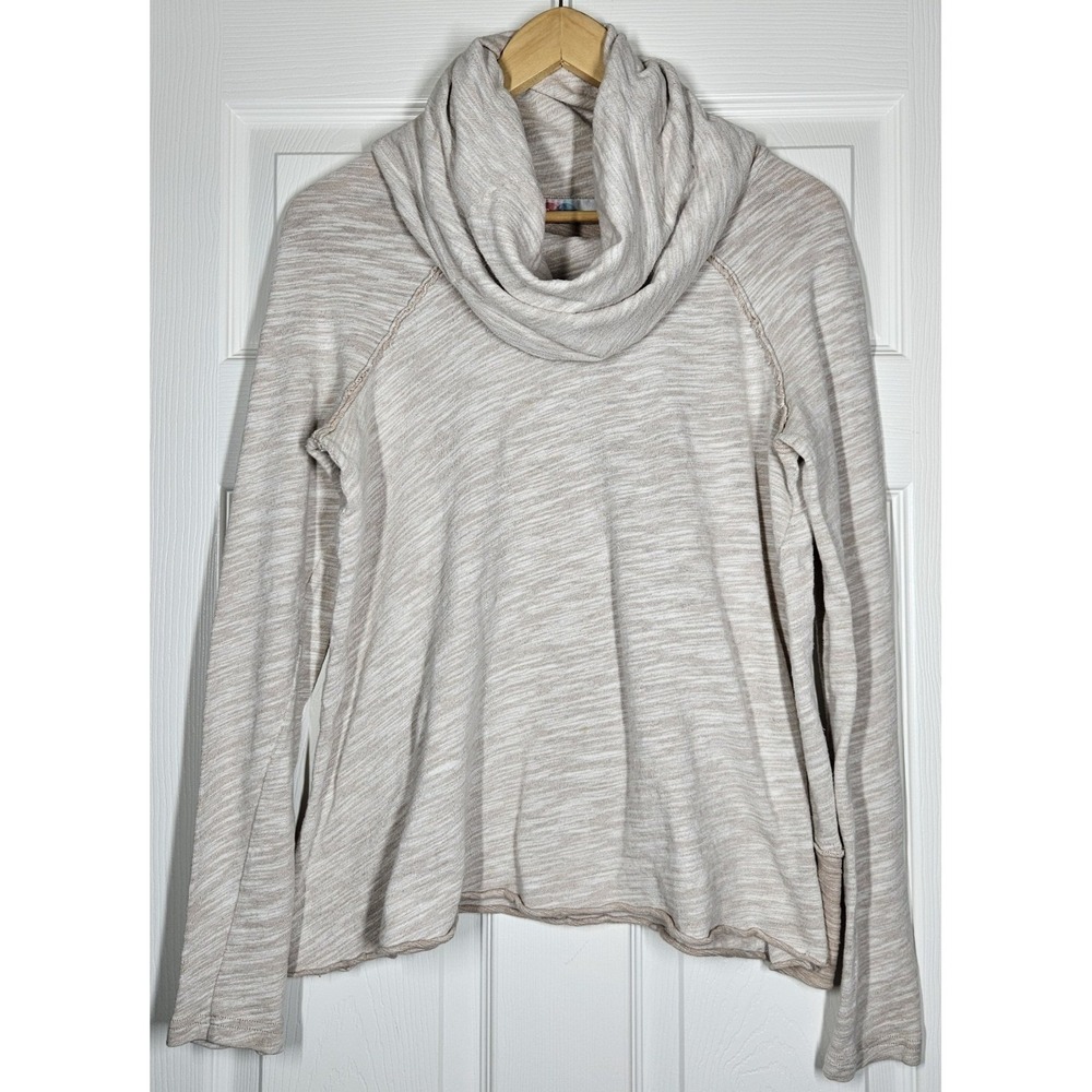 Free People Beach Cowl Neck Cocoon Pullover Top Heathered Beige Slouchy O/S Boho